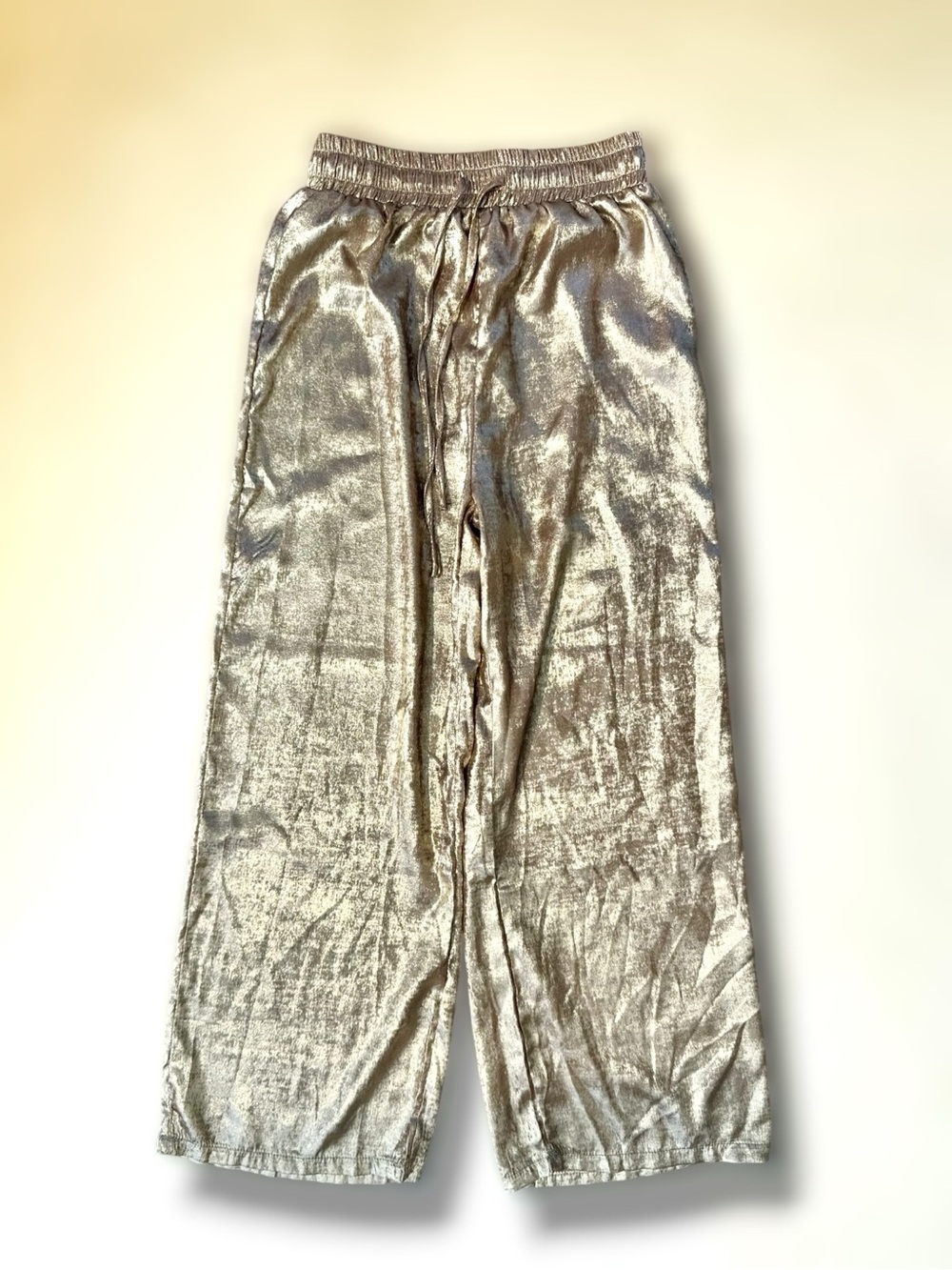 Metallic Gold Velvet Wide-Leg Trousers/Lounge Pants